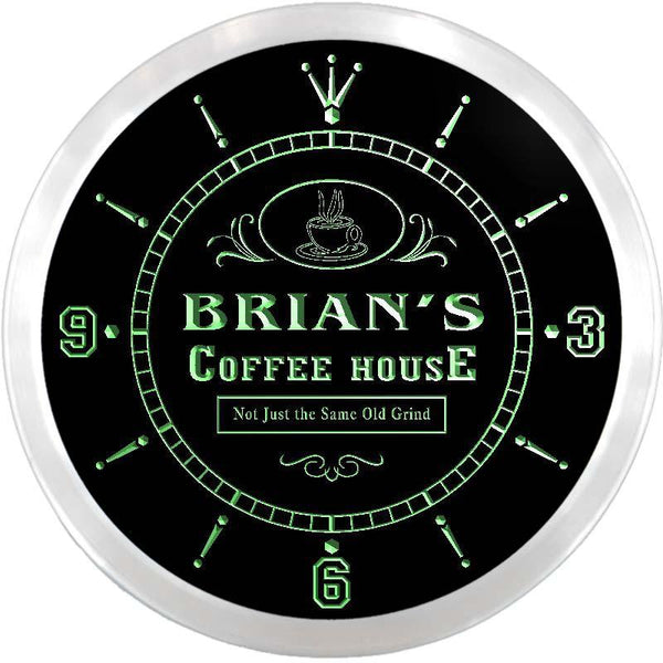 ADVPRO Brian's Coffee House Shop Custom Name Neon Sign Clock ncx0020-tm - Green