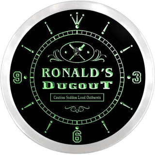 ADVPRO Ronald's Dugout Baseball Sport Bar Custom Name Neon Sign Clock ncx0021-tm - Green