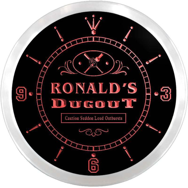 ADVPRO Ronald's Dugout Baseball Sport Bar Custom Name Neon Sign Clock ncx0021-tm - Red