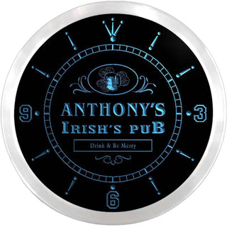 ADVPRO Anthony's Irish's Pub Shamrock Custom Name Neon Sign Clock ncx0022-tm - Blue