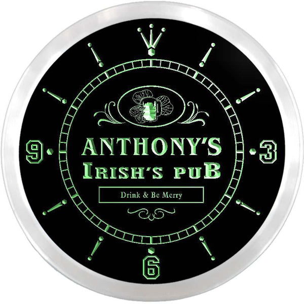 ADVPRO Anthony's Irish's Pub Shamrock Custom Name Neon Sign Clock ncx0022-tm - Green