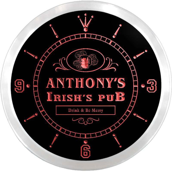 ADVPRO Anthony's Irish's Pub Shamrock Custom Name Neon Sign Clock ncx0022-tm - Red