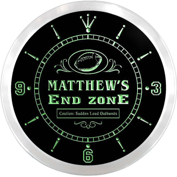 ADVPRO Matthew's Football End Zone Custom Name Neon Sign Clock ncx0025-tm - Green