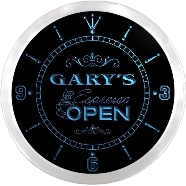 ADVPRO Gary's Espresso Coffee Open Custom Name Neon Sign Clock ncx0026-tm - Blue