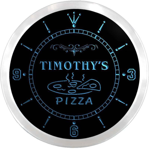 ADVPRO Timothy's Pizza Shop Custom Name Neon Sign Clock ncx0027-tm - Blue