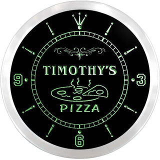 ADVPRO Timothy's Pizza Shop Custom Name Neon Sign Clock ncx0027-tm - Green