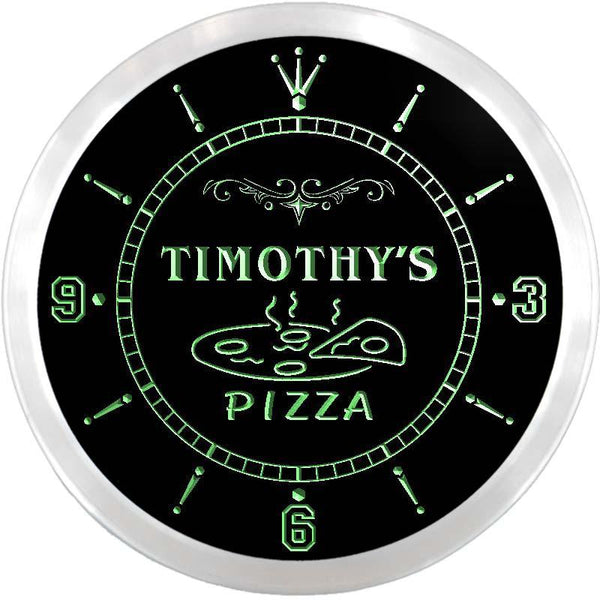 ADVPRO Timothy's Pizza Shop Custom Name Neon Sign Clock ncx0027-tm - Green