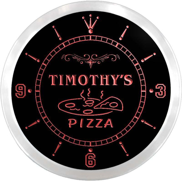 ADVPRO Timothy's Pizza Shop Custom Name Neon Sign Clock ncx0027-tm - Red