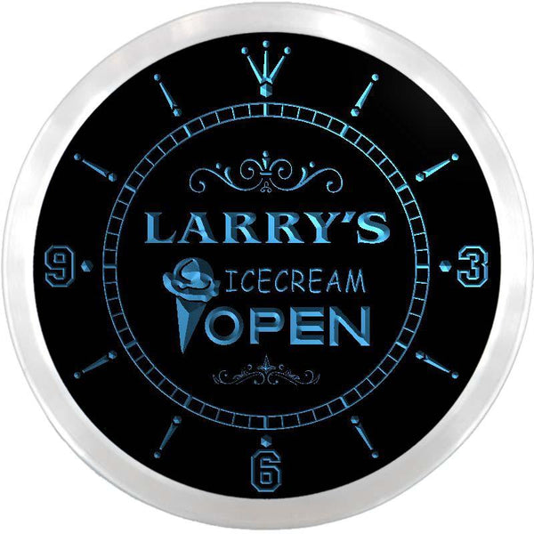 ADVPRO Larry's Icecream Shop Open Custom Name Neon Sign Clock ncx0029-tm - Blue