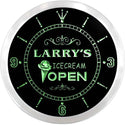 ADVPRO Larry's Icecream Shop Open Custom Name Neon Sign Clock ncx0029-tm - Green