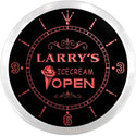 ADVPRO Larry's Icecream Shop Open Custom Name Neon Sign Clock ncx0029-tm - Red