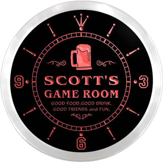 ADVPRO Scott's Game Room Beer Mug Custom Name Neon Sign Clock ncx0032-tm - Red