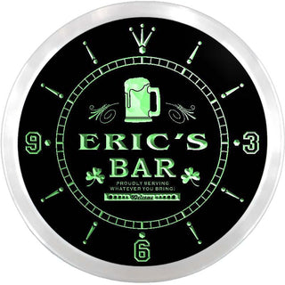 ADVPRO Eric's Home Bar Shamrock Custom Name Neon Sign Clock ncx0033-tm - Green