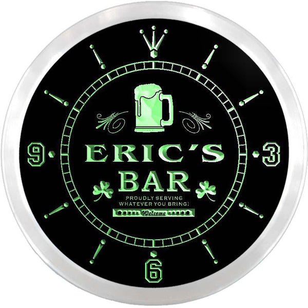 ADVPRO Eric's Home Bar Shamrock Custom Name Neon Sign Clock ncx0033-tm - Green