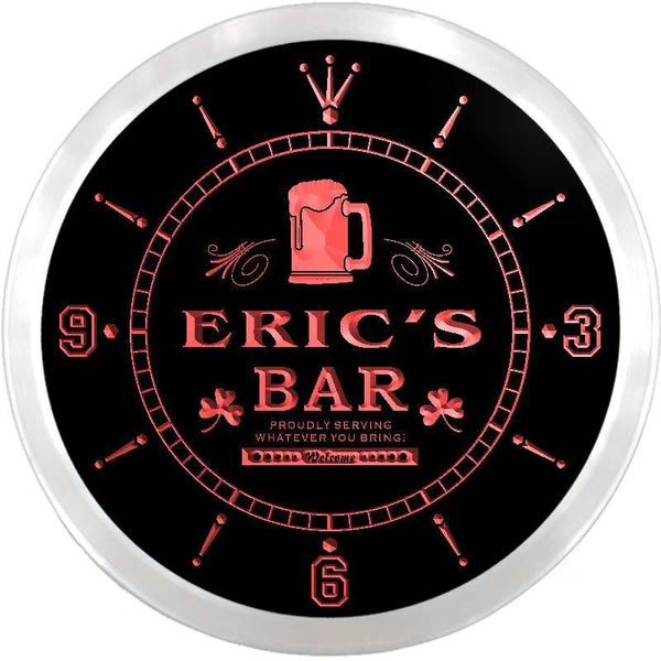 ADVPRO Eric's Home Bar Shamrock Custom Name Neon Sign Clock ncx0033-tm - Red