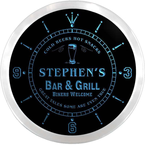 ADVPRO Stephen's Bar & Grill Bikers Custom Name Neon Sign Clock ncx0034-tm - Blue