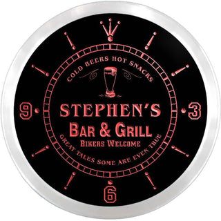ADVPRO Stephen's Bar & Grill Bikers Custom Name Neon Sign Clock ncx0034-tm - Red