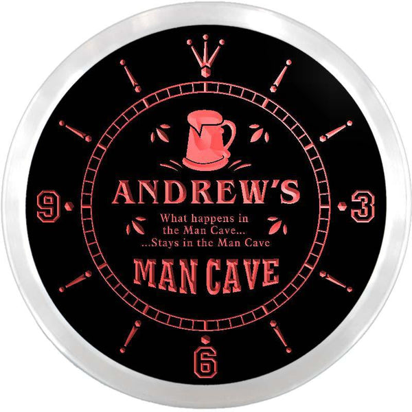 ADVPRO Andrew's Man Cave Custom Name Neon Sign Clock ncx0035-tm - Red