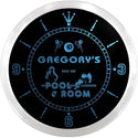 ADVPRO Gregory's Pool Room Rack 'em Custom Name Neon Sign Clock ncx0037-tm - Blue