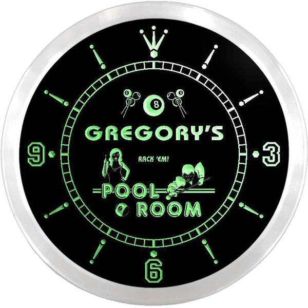 ADVPRO Gregory's Pool Room Rack 'em Custom Name Neon Sign Clock ncx0037-tm - Green