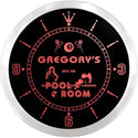 ADVPRO Gregory's Pool Room Rack 'em Custom Name Neon Sign Clock ncx0037-tm - Red