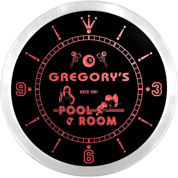 ADVPRO Gregory's Pool Room Rack 'em Custom Name Neon Sign Clock ncx0037-tm - Red