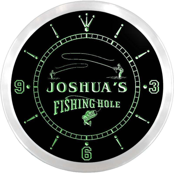 ADVPRO Joshua's Fishing Hole Custom Name Neon Sign Clock ncx0038-tm - Green