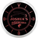 ADVPRO Joshua's Fishing Hole Custom Name Neon Sign Clock ncx0038-tm - Red