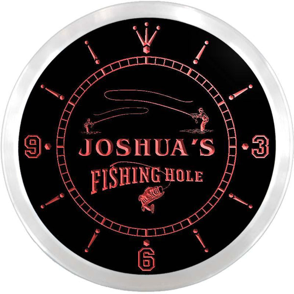 ADVPRO Joshua's Fishing Hole Custom Name Neon Sign Clock ncx0038-tm - Red