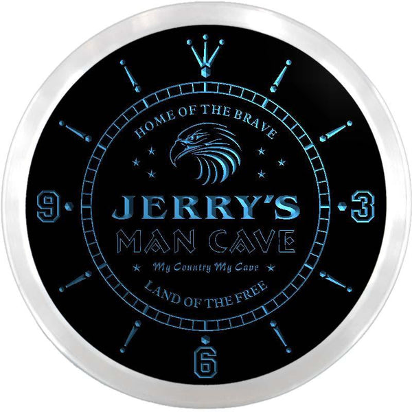 ADVPRO Jerry's Man Cave Eagle Bar Custom Name Neon Sign Clock ncx0039-tm - Blue