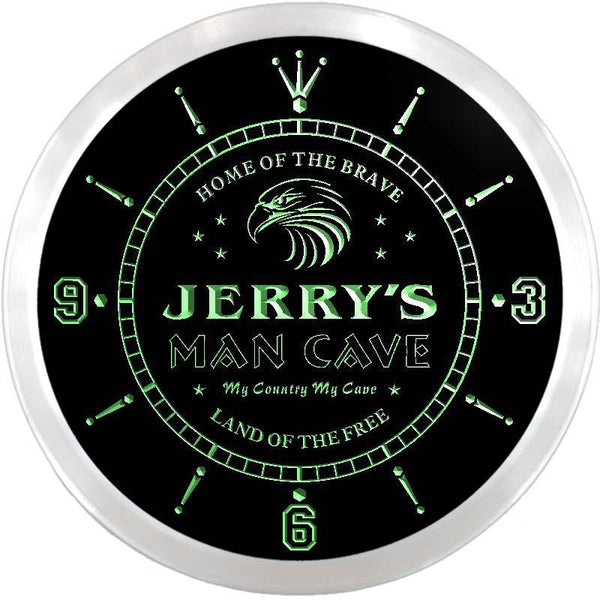 ADVPRO Jerry's Man Cave Eagle Bar Custom Name Neon Sign Clock ncx0039-tm - Green