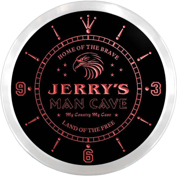ADVPRO Jerry's Man Cave Eagle Bar Custom Name Neon Sign Clock ncx0039-tm - Red