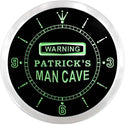 ADVPRO Patrick's Man Cave Warning Custom Name Neon Sign Clock ncx0042-tm - Green