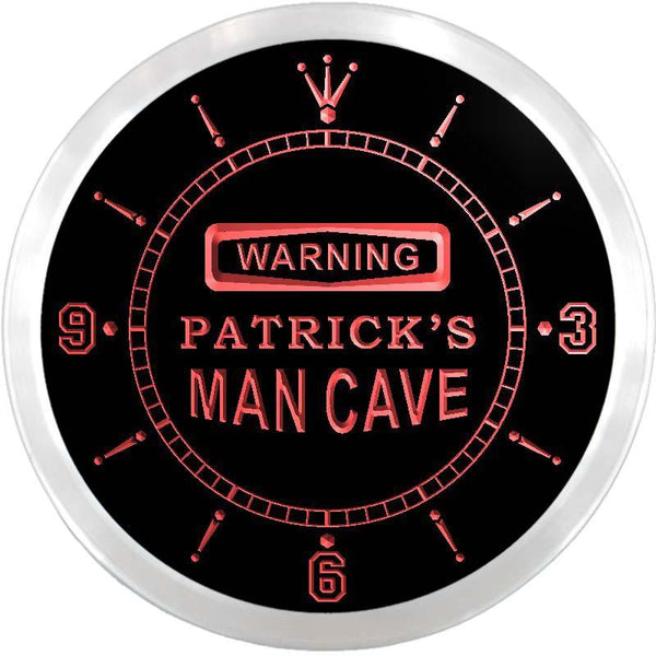 ADVPRO Patrick's Man Cave Warning Custom Name Neon Sign Clock ncx0042-tm - Red