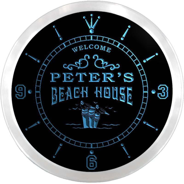 ADVPRO Peter's Beach House Custom Name Neon Sign Clock ncx0043-tm - Blue