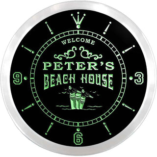 ADVPRO Peter's Beach House Custom Name Neon Sign Clock ncx0043-tm - Green