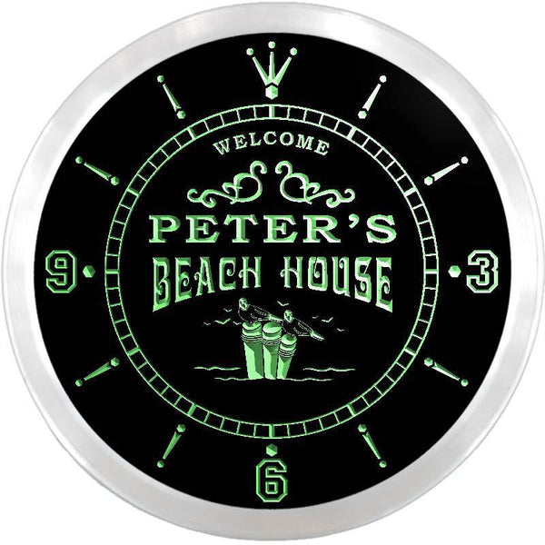 ADVPRO Peter's Beach House Custom Name Neon Sign Clock ncx0043-tm - Green