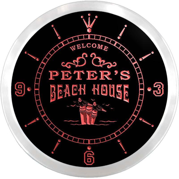 ADVPRO Peter's Beach House Custom Name Neon Sign Clock ncx0043-tm - Red