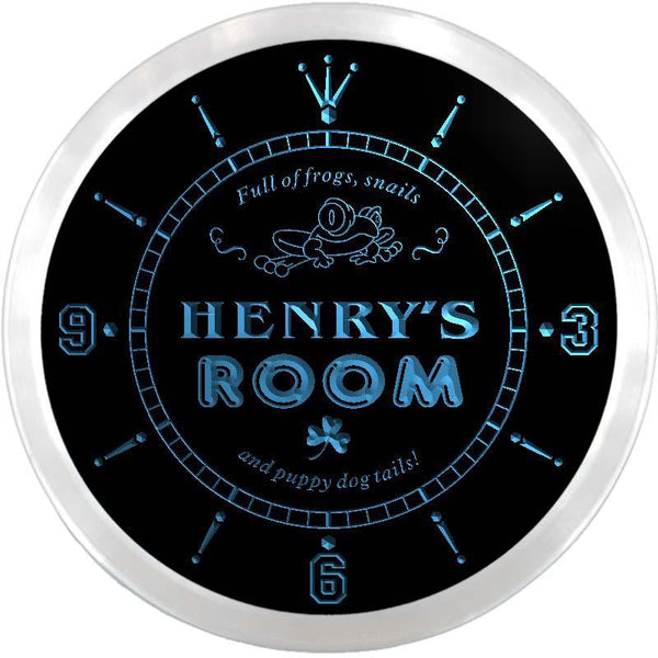 ADVPRO Henry's Room Nursery Kid's Frog Custom Name Neon Sign Clock ncx0046-tm - Blue