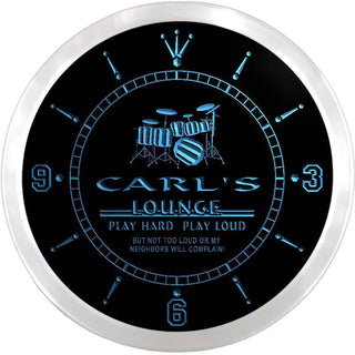 ADVPRO Carl's Drum Lounge Custom Name Neon Sign Clock ncx0047-tm - Blue