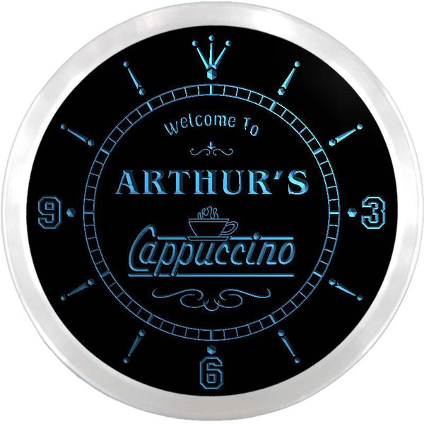 ADVPRO Arthur's Cappuccino Coffee Custom Name Neon Sign Clock ncx0048-tm - Blue