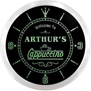 ADVPRO Arthur's Cappuccino Coffee Custom Name Neon Sign Clock ncx0048-tm - Green