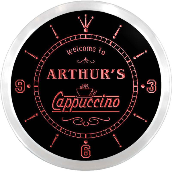 ADVPRO Arthur's Cappuccino Coffee Custom Name Neon Sign Clock ncx0048-tm - Red