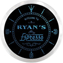 ADVPRO Ryan's Espresso Coffee Custom Name Neon Sign Clock ncx0049-tm - Blue