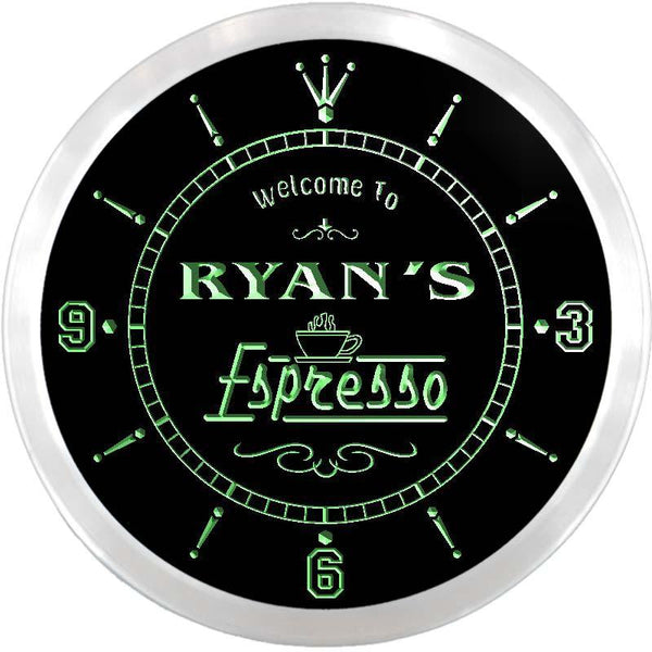 ADVPRO Ryan's Espresso Coffee Custom Name Neon Sign Clock ncx0049-tm - Green