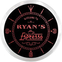 ADVPRO Ryan's Espresso Coffee Custom Name Neon Sign Clock ncx0049-tm - Red