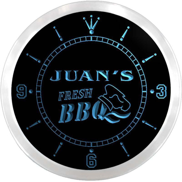 ADVPRO Juan's Fresh BBQ Shop Custom Name Neon Sign Clock ncx0052-tm - Blue