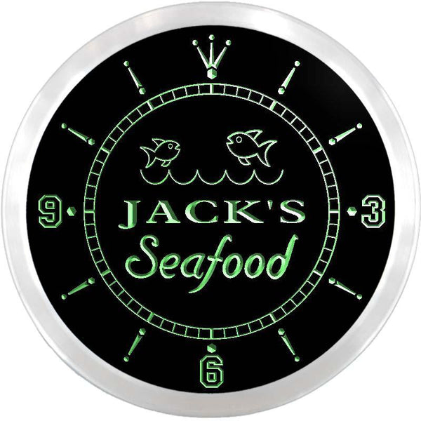 ADVPRO Jack's Seafood Restaurant Custom Name Neon Sign Clock ncx0053-tm - Green