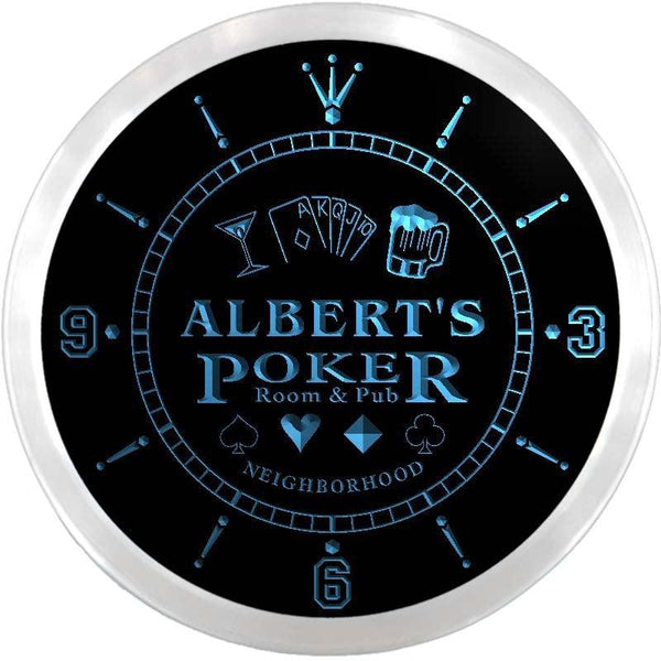 ADVPRO Albert's Neighborhood Poker Room Custom Name Neon Sign Clock ncx0054-tm - Blue