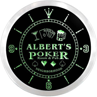 ADVPRO Albert's Neighborhood Poker Room Custom Name Neon Sign Clock ncx0054-tm - Green